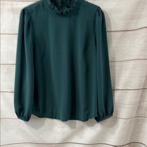 NEW Long-sleeve ruffle-neck top AI563 Green Women's Top J Crew Large